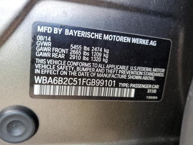 2015 BMW 650 I GRAN WBA6B2C51FGB99101