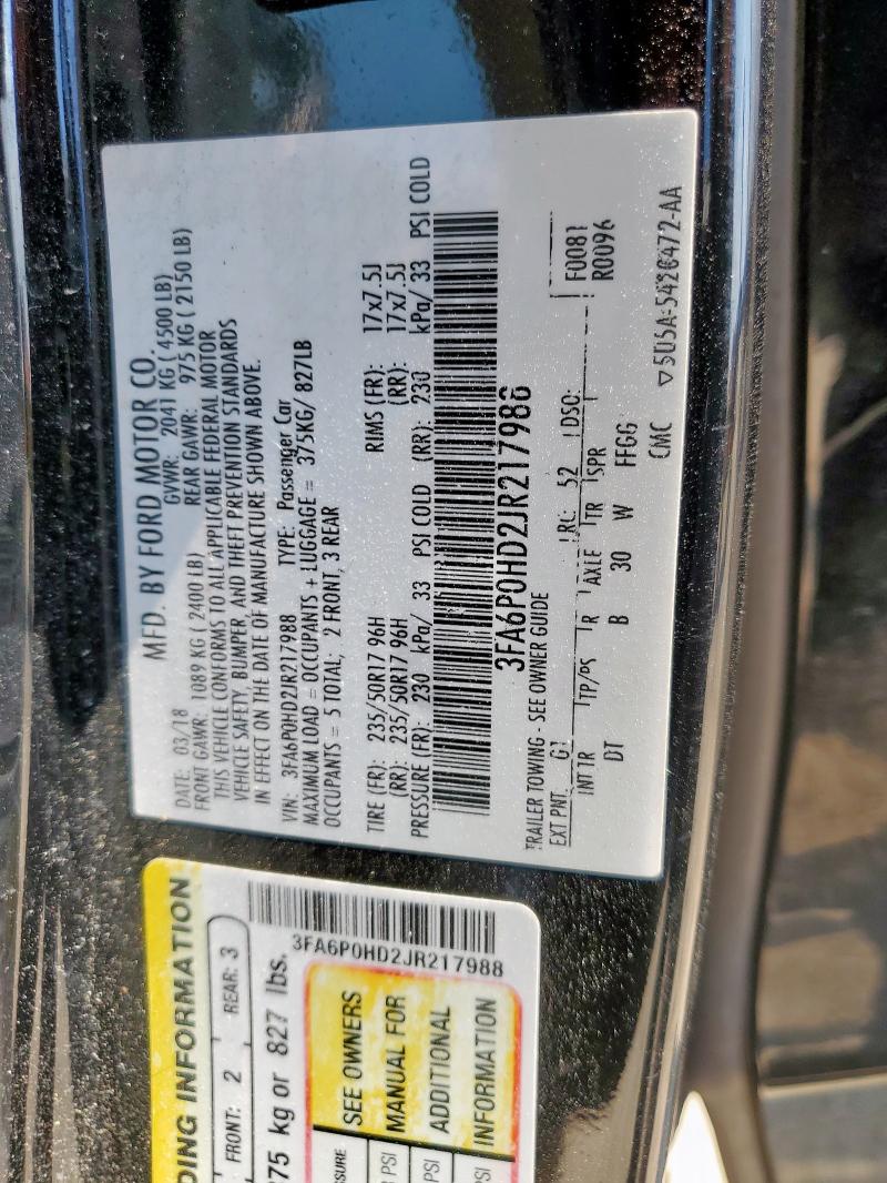 2018 FORD FUSION SE - 3FA6P0HD2JR217988