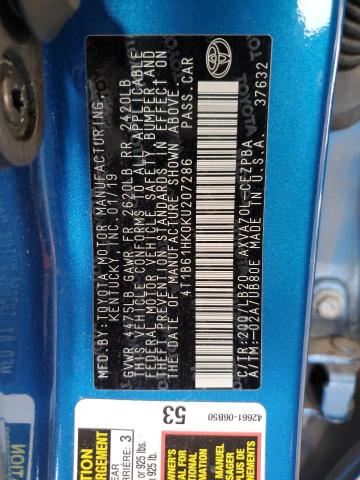 2019 TOYOTA CAMRY XSE 4T1B61HK0KU207286