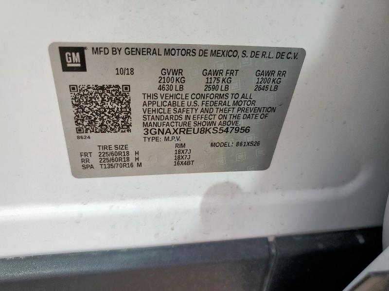 2019 CHEVROLET EQUINOX PR - 3GNAXREU8KS547956