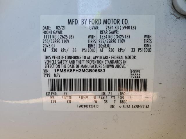 2021 FORD EXPLORER L 1FMSK8FH2MGB06683
