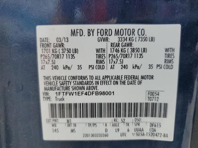 2013 FORD F150 SUPER - 1FTFW1EF4DFB98001