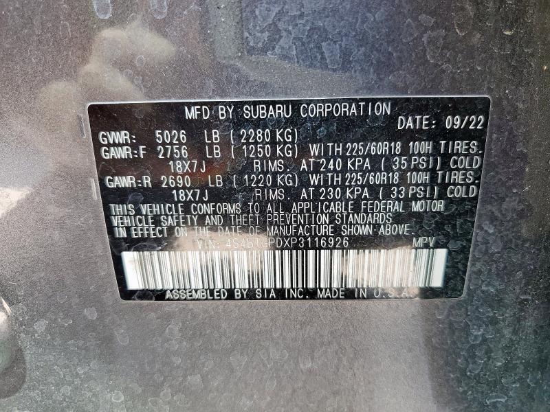 2023 SUBARU OUTBACK TO 4S4BTGPDXP3116926