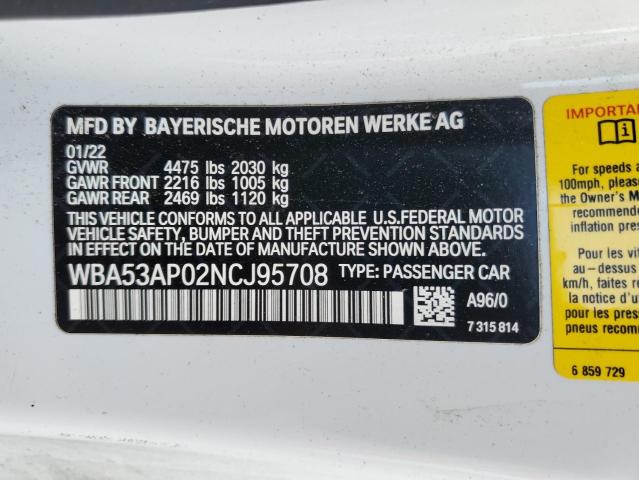 2022 BMW 430I WBA53AP02NCJ95708