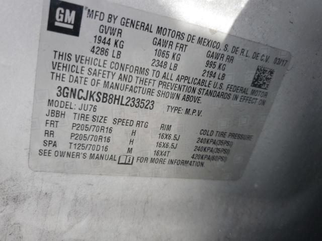 2017 CHEVROLET TRAX LS 3GNCJKSB8HL233523