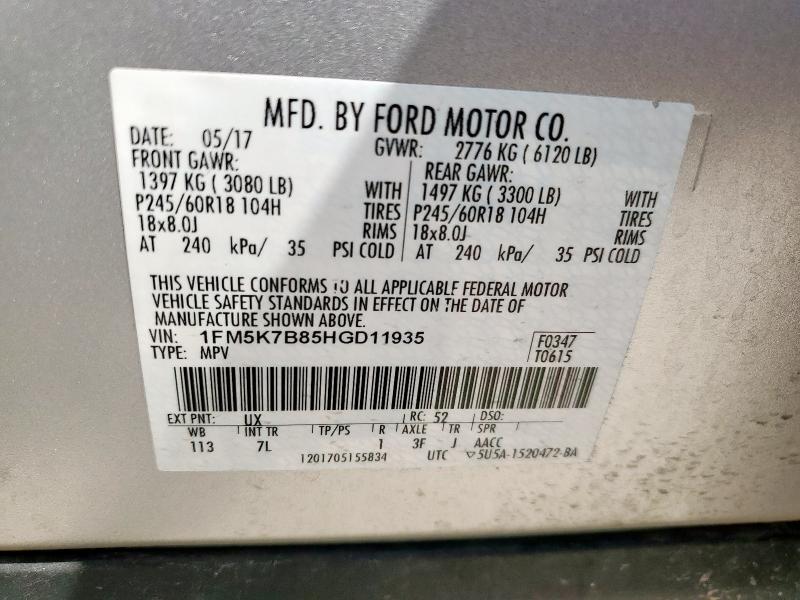 2017 FORD EXPLORER 1FM5K7B85HGD11935