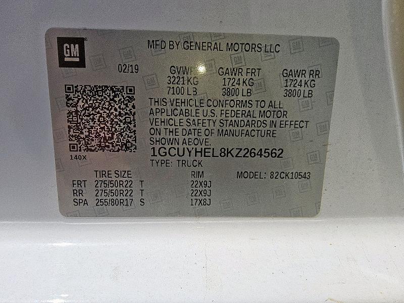 2019 CHEVROLET SILVERADO 1GCUYHEL8KZ264562
