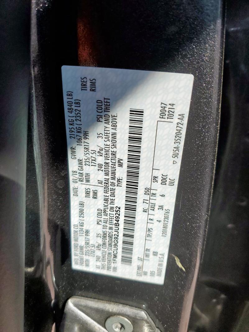 2018 FORD ESCAPE SE 1FMCU9G92JUB49252