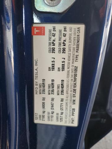 2017 TESLA MODEL 3 5YJ3E1EA7HF001052