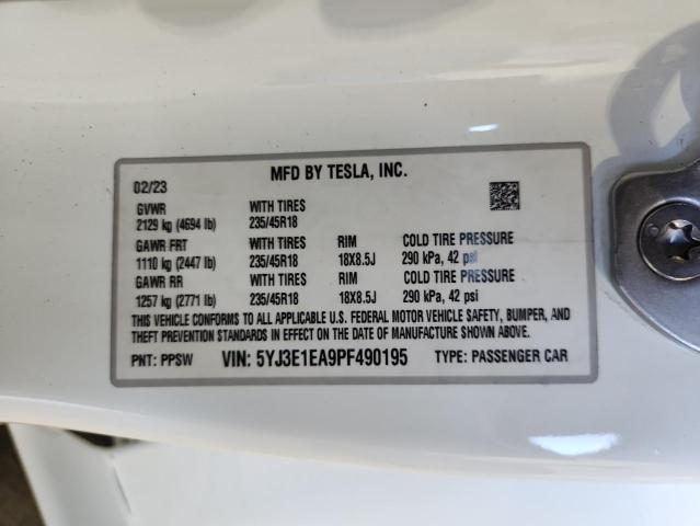 2023 TESLA MODEL 3 5YJ3E1EA9PF490195