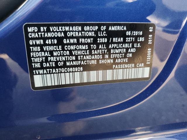 2016 VOLKSWAGEN PASSAT S 1VWAT7A37GC060926