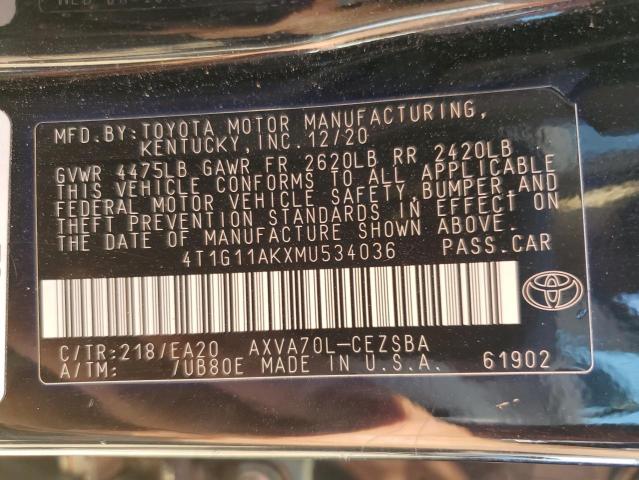 2021 TOYOTA CAMRY SE - 4T1G11AKXMU534036