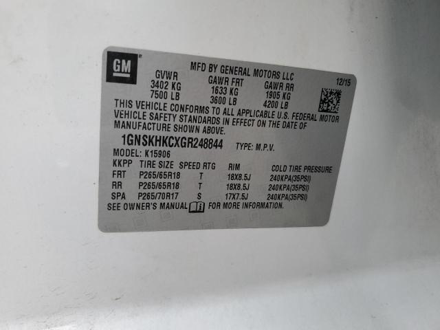 2016 CHEVROLET SUBURBAN K1500 LT 1GNSKHKCXGR248844
