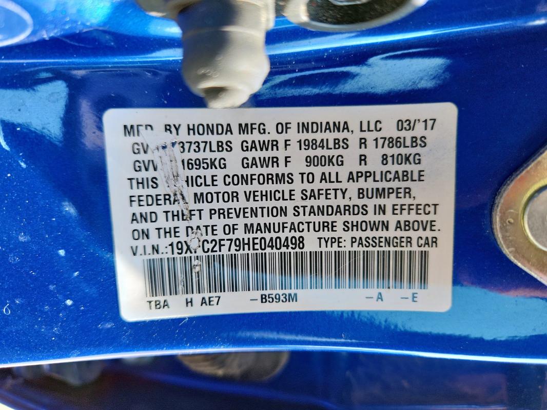 2017 HONDA CIVIC EX 19XFC2F79HE040498