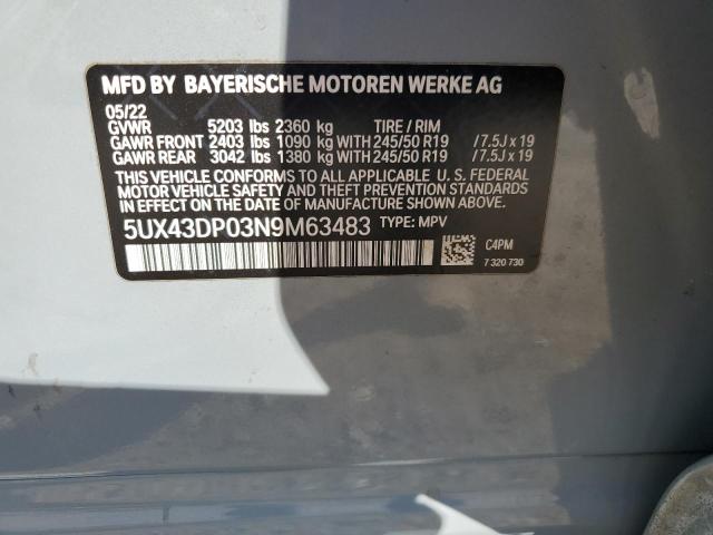 2022 BMW X3 SDRIVE30I 5UX43DP03N9M63483