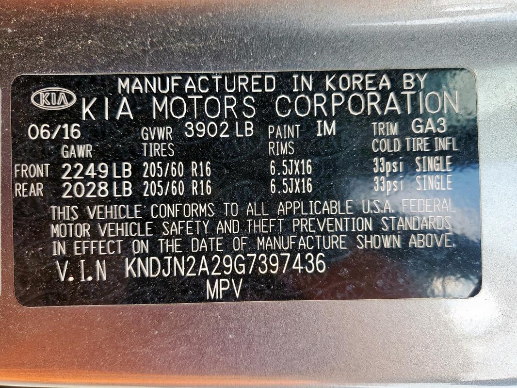 2016 KIA SOUL KNDJN2A29G7397436