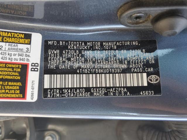 2019 TOYOTA AVALON XLE 4T1BZ1FB8KU019397