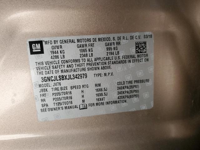 2018 CHEVROLET TRAX 1LT 3GNCJLSBXJL342979