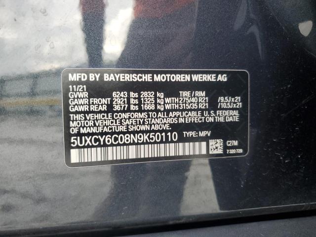 2022 BMW X6 XDRIVE4 5UXCY6C08N9K50110