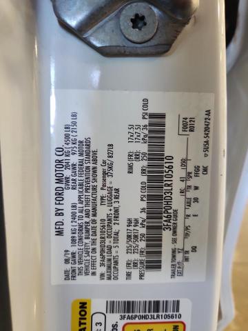 2020 FORD FUSION SE 3FA6P0HD3LR105610