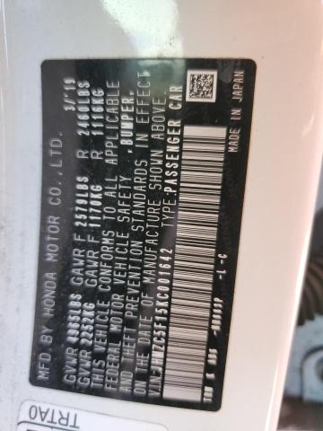 2019 HONDA CLARITY JHMZC5F15KC001642