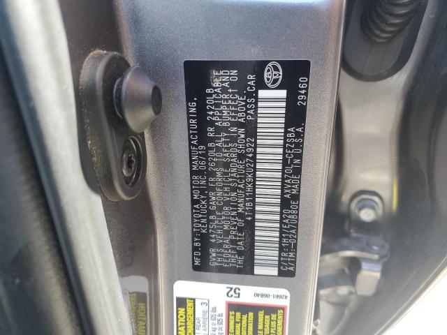 2019 TOYOTA CAMRY L 4T1B11HK9KU274922