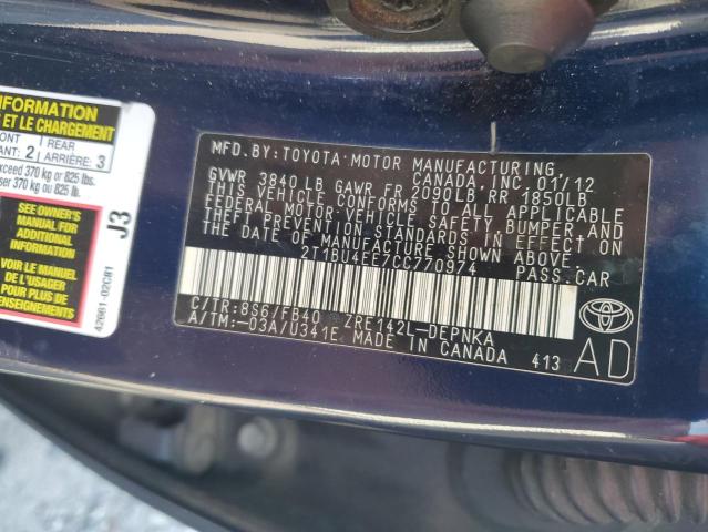 2012 TOYOTA COROLLA BA - 2T1BU4EE7CC770974