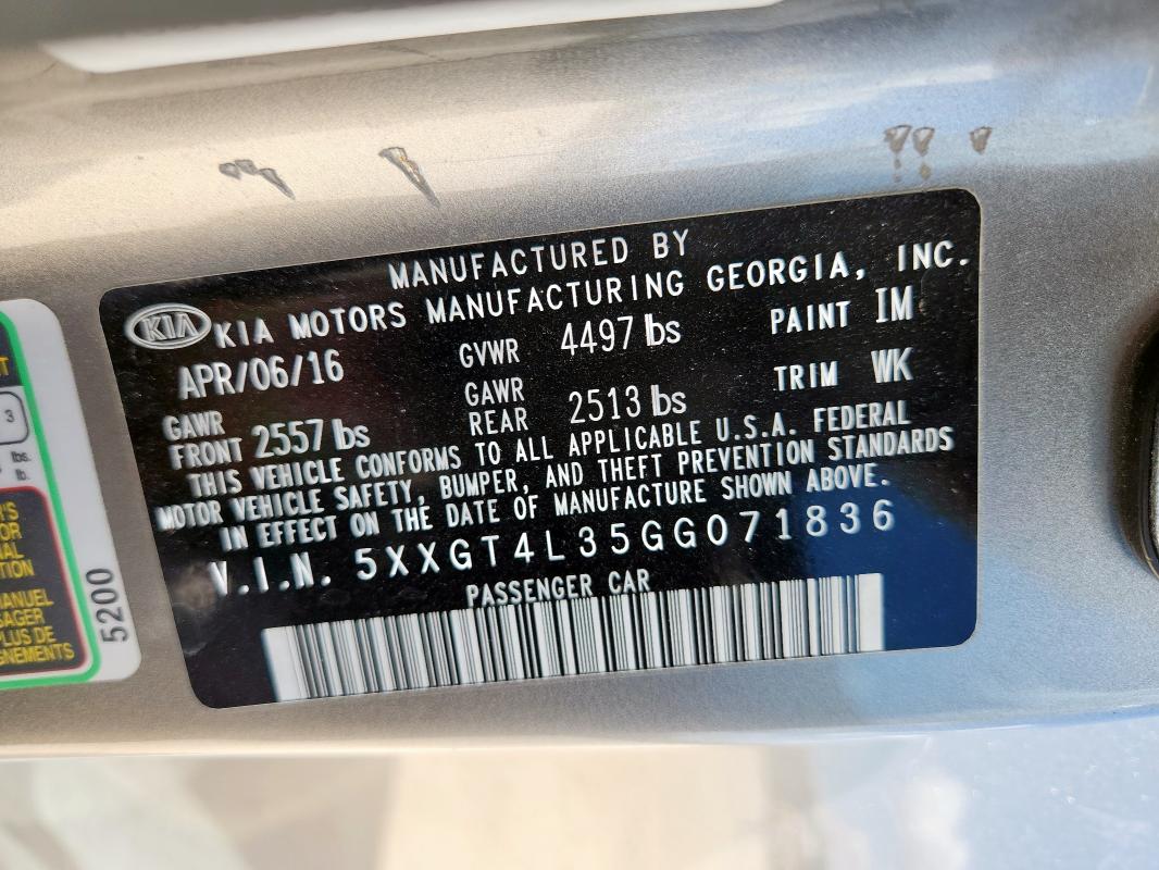 2016 KIA OPTIMA 5XXGT4L35GG071836