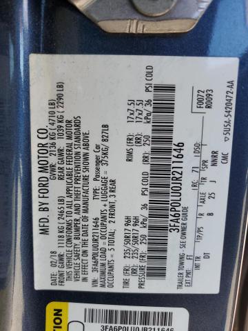 2018 FORD FUSION SE HYBRID - 3FA6P0LU0JR211646