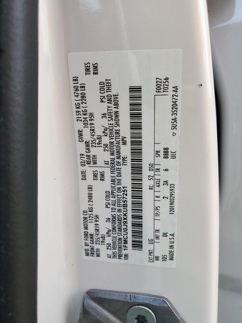 2019 FORD ESCAPE TIT - 1FMCU0J9XKUB57251