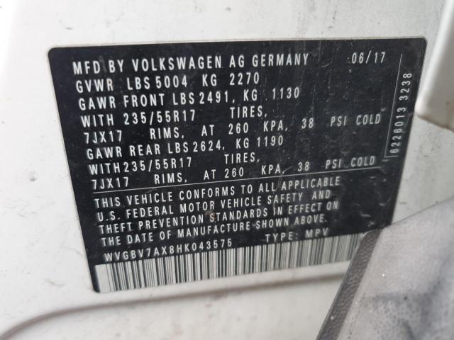 2017 VOLKSWAGEN TIGUAN S WVGBV7AX8HK043575