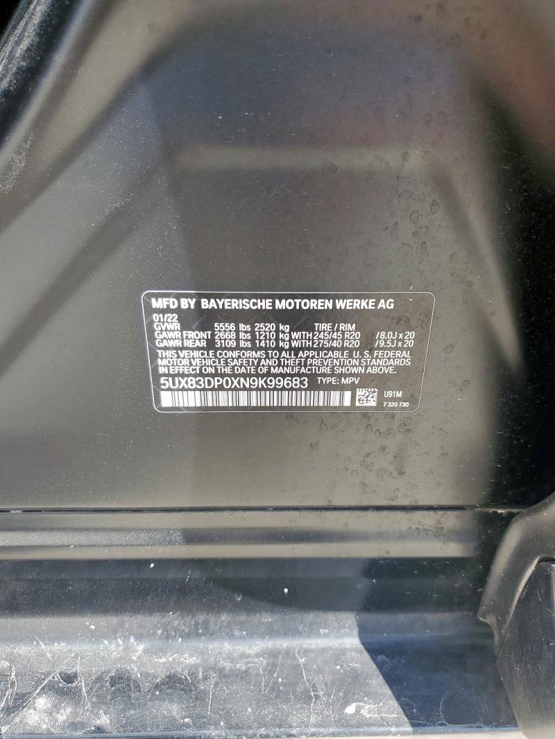 2022 BMW X3 M40I 5UX83DP0XN9K99683