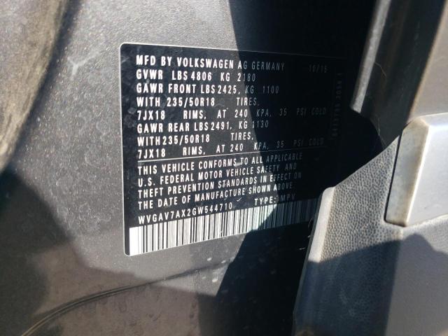 2016 VOLKSWAGEN TIGUAN S WVGAV7AX2GW544710