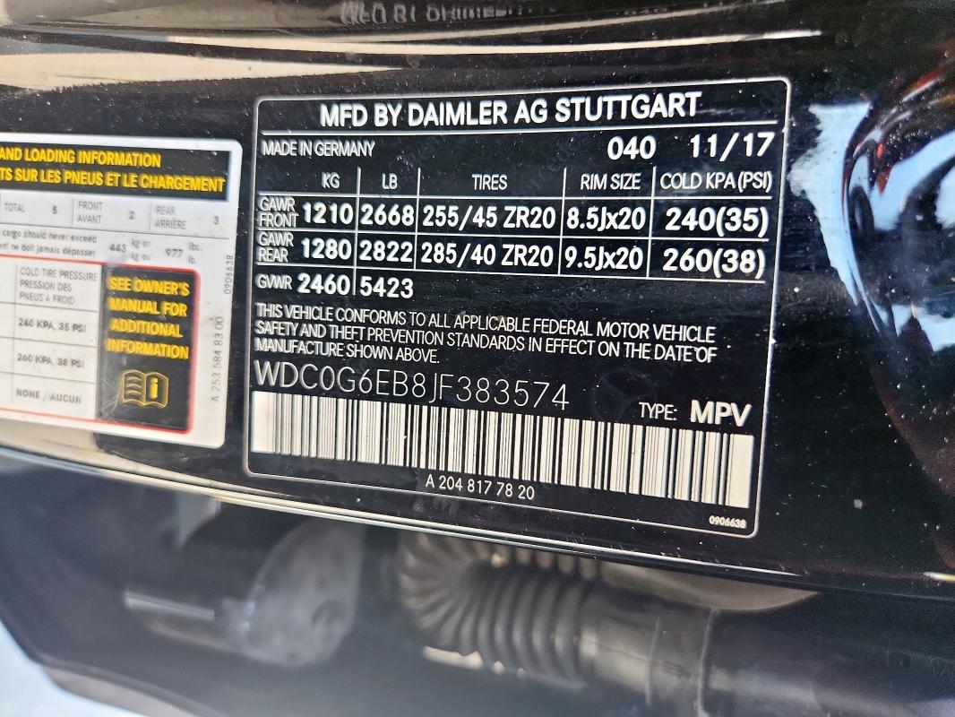 2018 MERCEDES-BENZ GLC 43 4MATIC AMG WDC0G6EB8JF383574