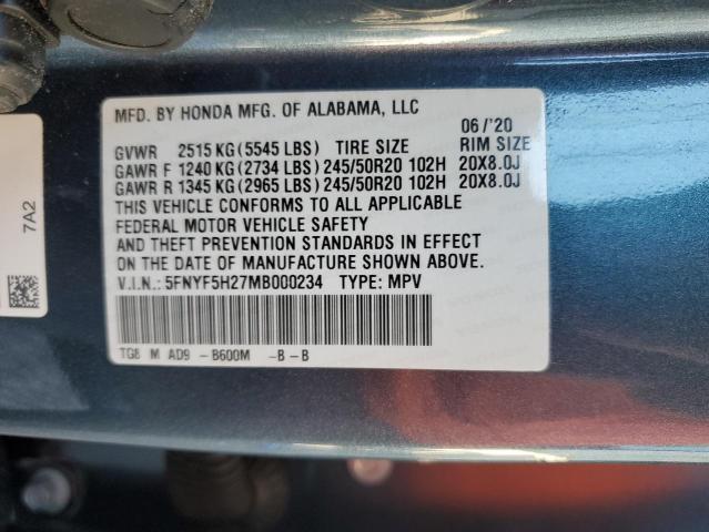 2021 HONDA PILOT SE 5FNYF5H27MB000234