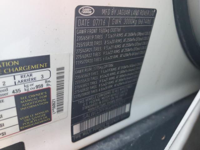 2016 LAND ROVER RANGE ROVE SALWG2PF8GA660621