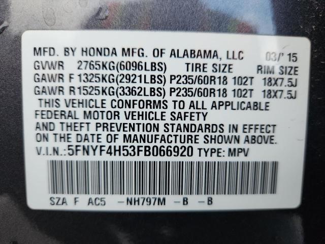 2015 HONDA PILOT EXL #3292407267