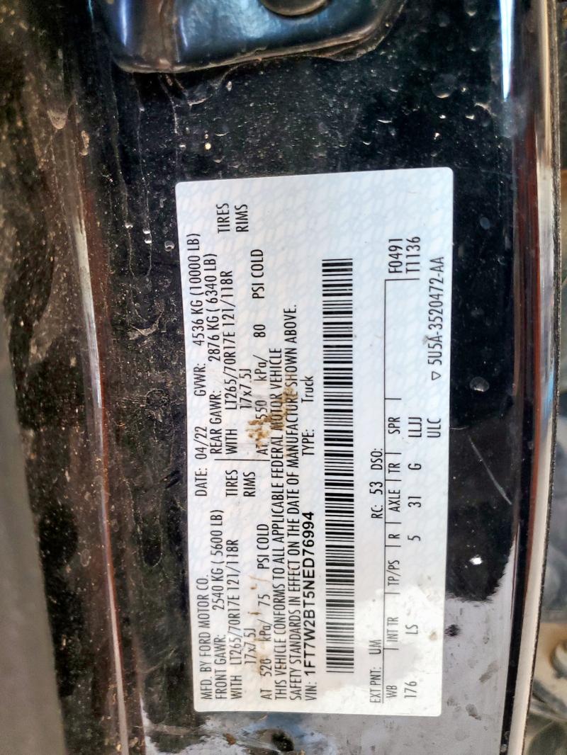 2022 FORD F250 SUPER - 1FT7W2BT5NED76994