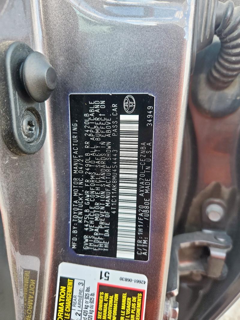 2021 TOYOTA CAMRY LE 4T1C11AK8MU454443