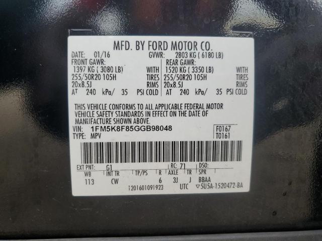 2016 FORD EXPLORER L 1FM5K8F85GGB98048