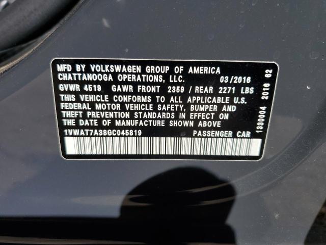 2016 VOLKSWAGEN PASSAT S 1VWAT7A38GC045819