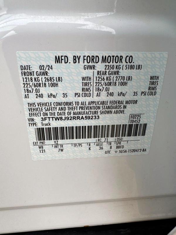 2024 FORD MAVERICK X - 3FTTW8J92RRA59233