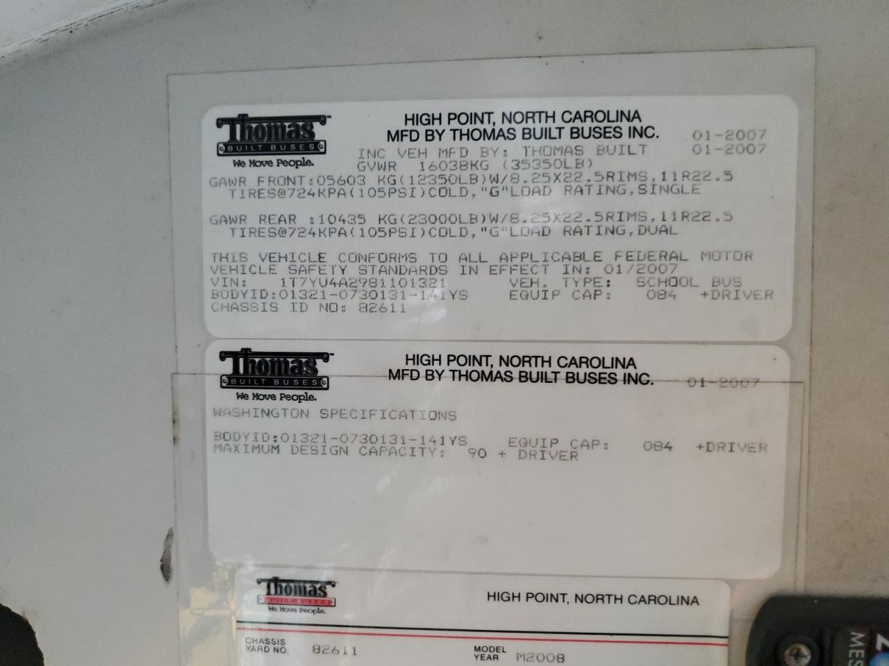 Lot #3256497677 2008 THOMAS SAF-T-LINER HDX