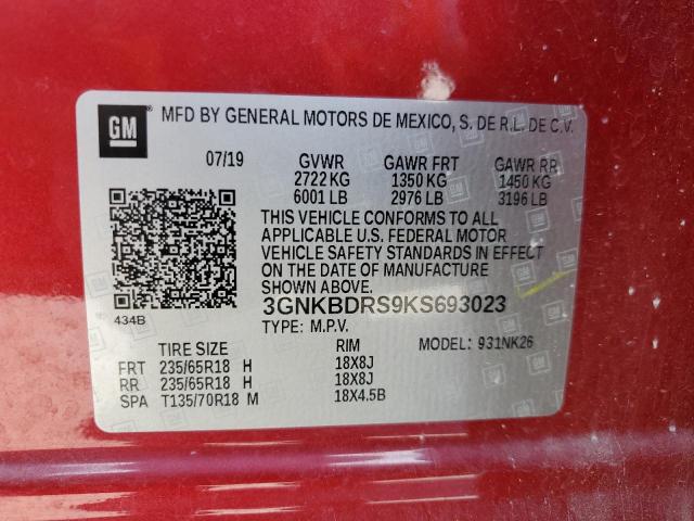 2019 CHEVROLET BLAZER 3LT 3GNKBDRS9KS693023