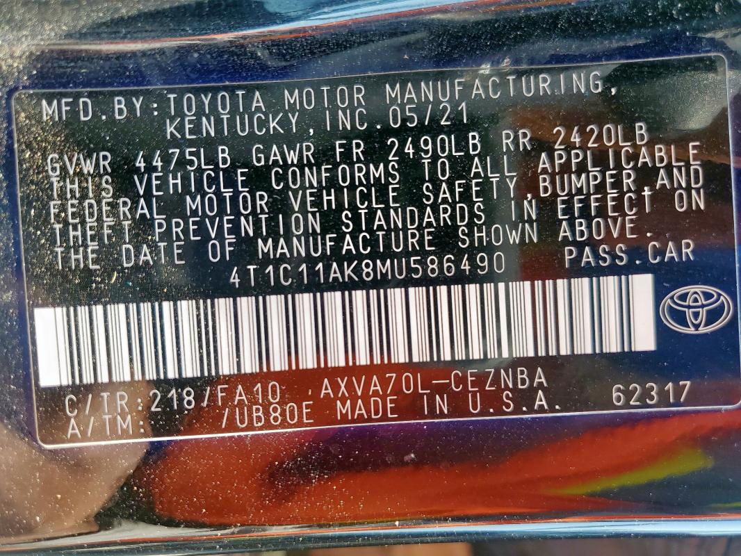 2021 TOYOTA CAMRY LE - 4T1C11AK8MU586490