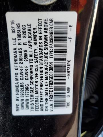 2016 HONDA CIVIC TOURING 19XFC1F92GE013864