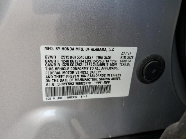 2017 HONDA PILOT EX 5FNYF5H31HB028710