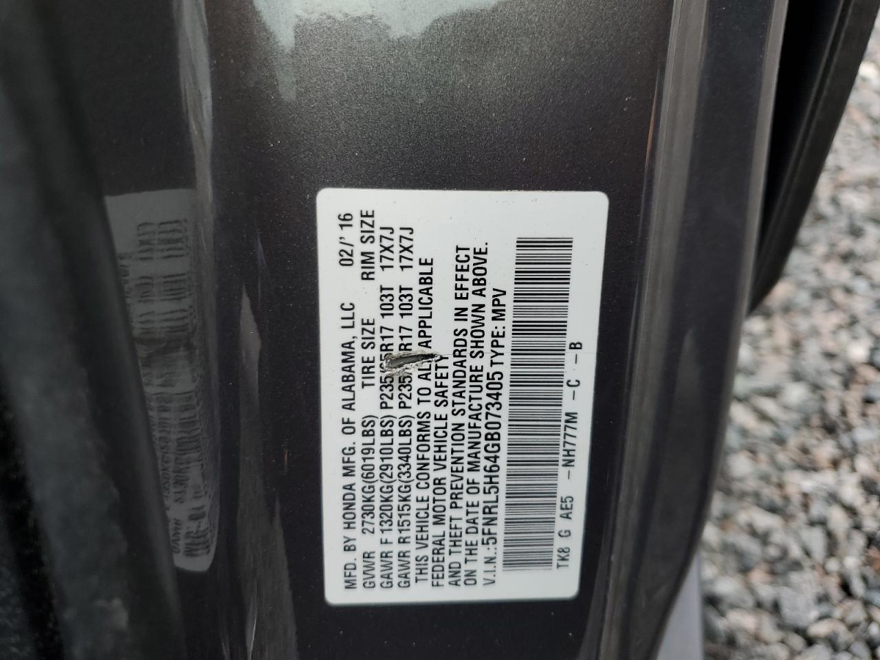 Lot #3239995584 2016 HONDA ODYSSEY EX