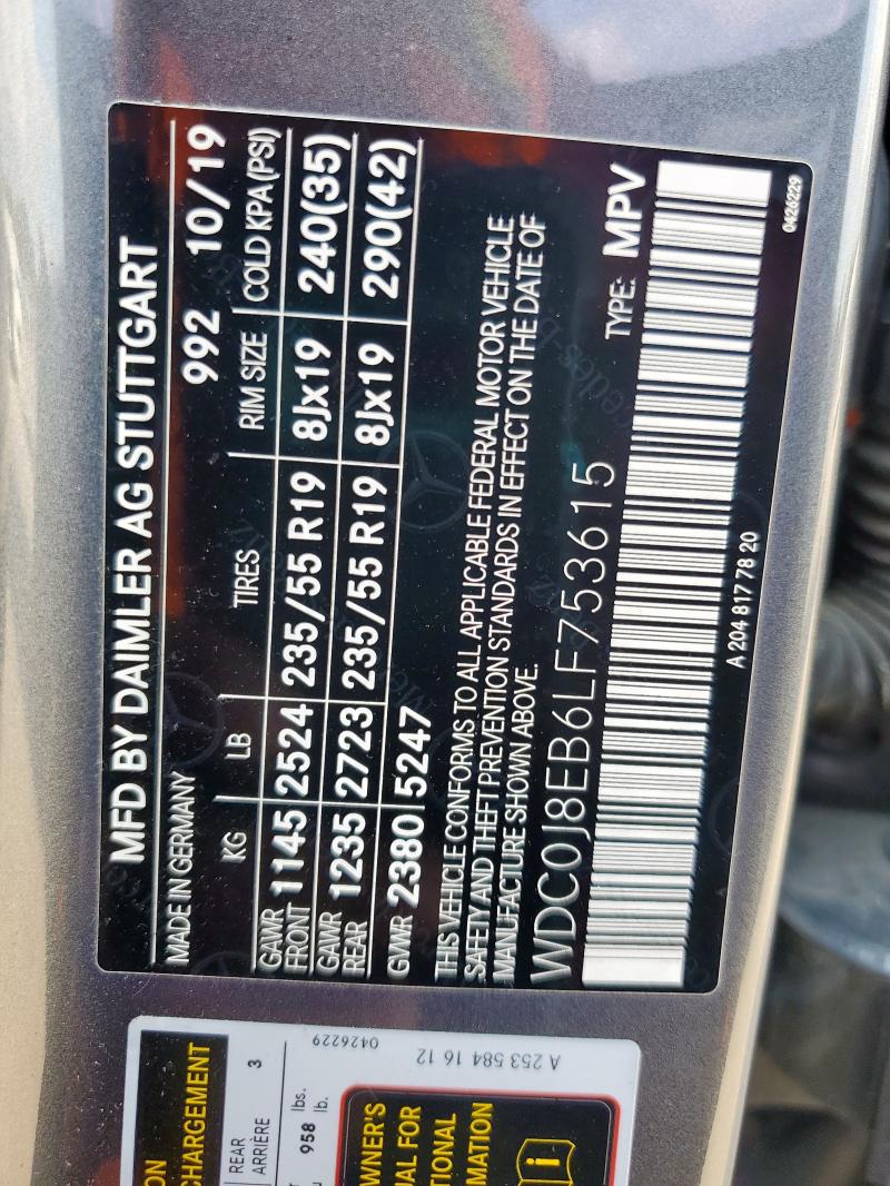 2020 MERCEDES-BENZ GLC COUPE 300 4MATIC WDC0J8EB6LF753615