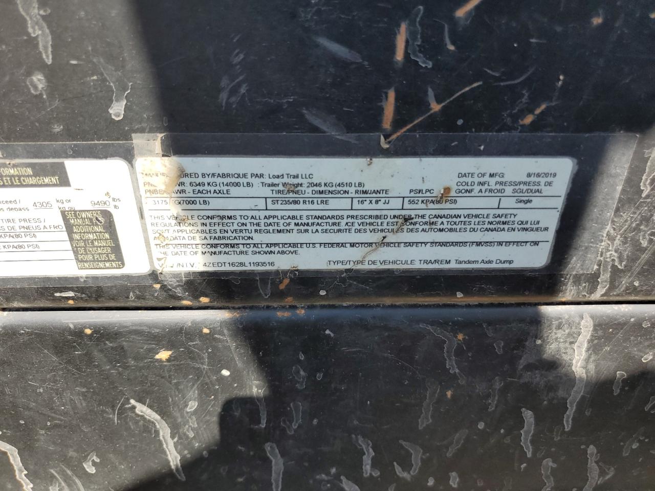 Lot #3263986131 2020 LOAD TRAIL UNKNOWN